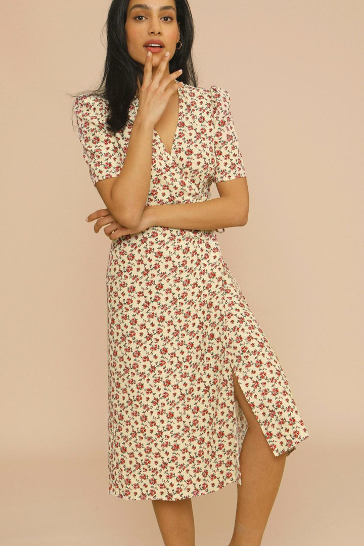 Violetta Floral V Neck Midi Dress
