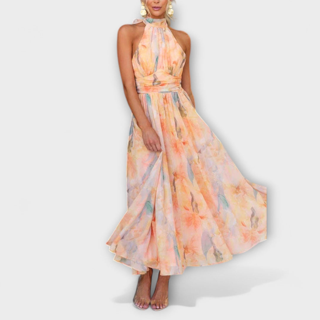Aria Watercolour Halter Maxi Dress