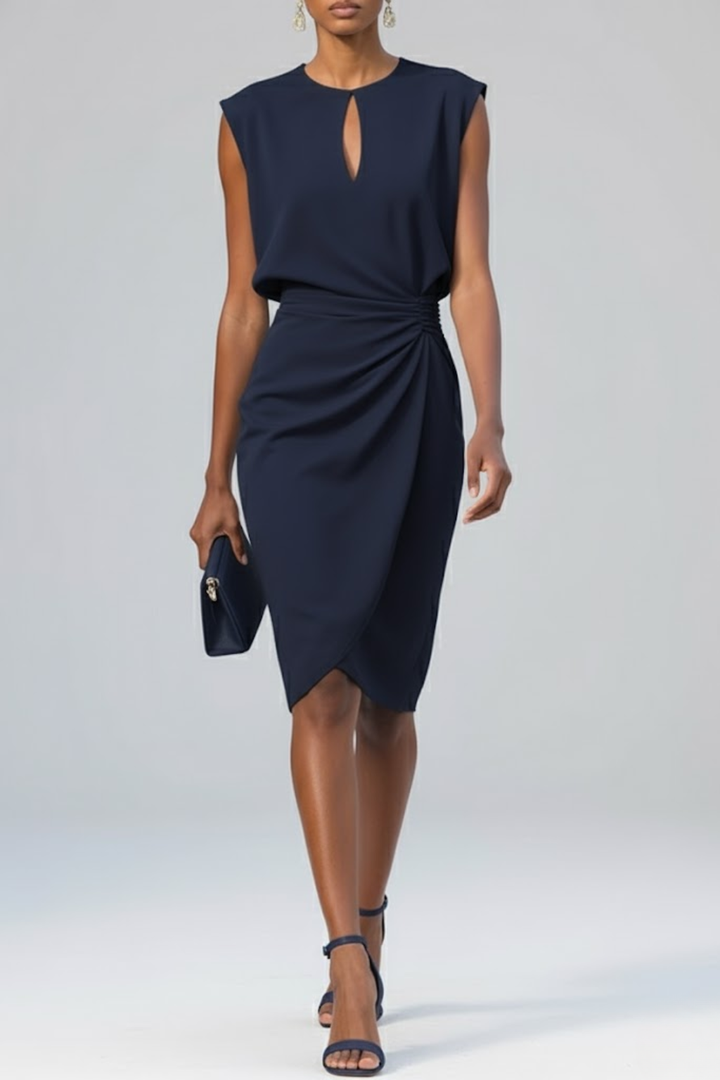 Arabella Keyhole Ruched Midi Dress