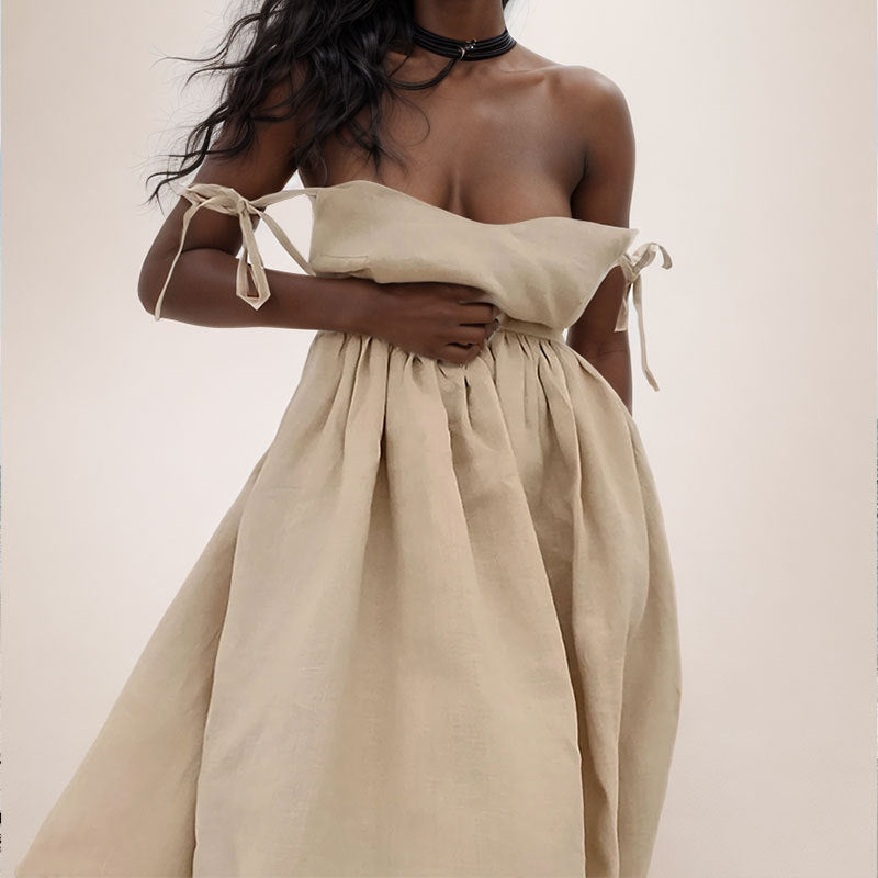 Mila Open Back Linen Midi Dress