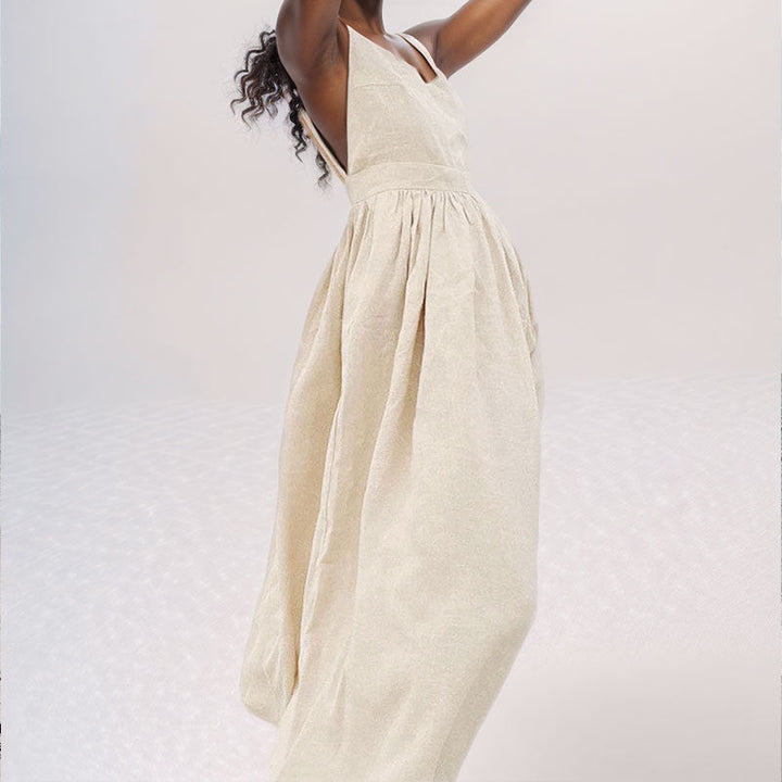 Mila Open Back Linen Midi Dress