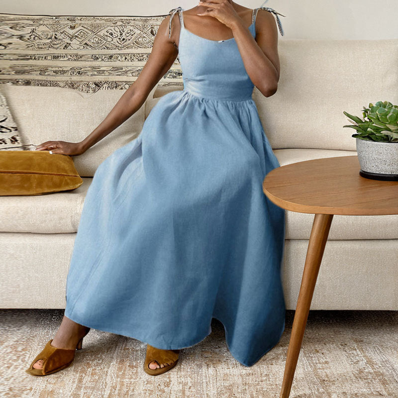 Mila Open Back Linen Midi Dress