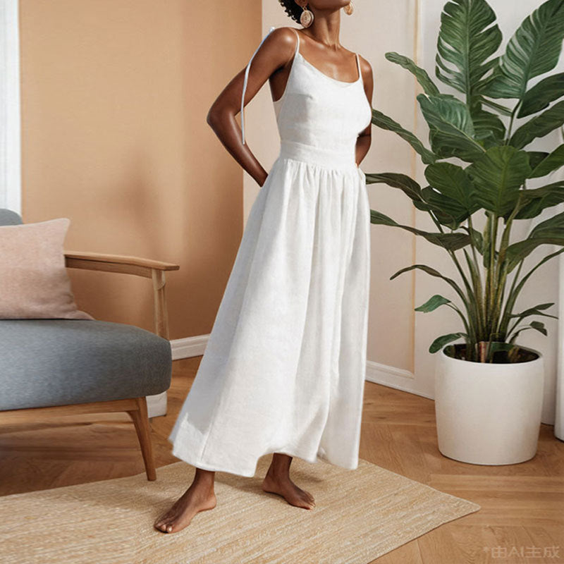 Mila Open Back Linen Midi Dress