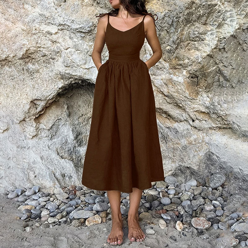 Mila Open Back Linen Midi Dress