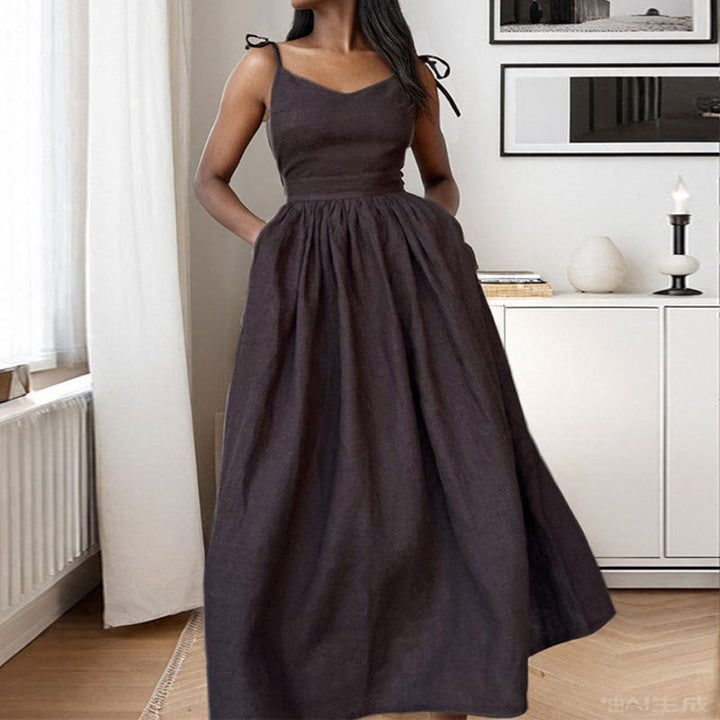 Mila Open Back Linen Midi Dress
