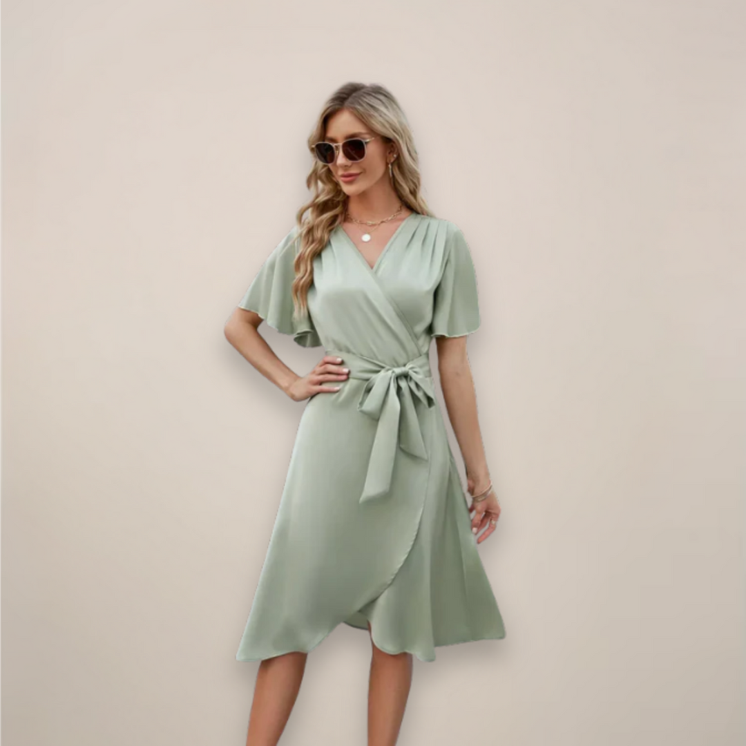 Eliana Tie Waist Wrap Midi Dress