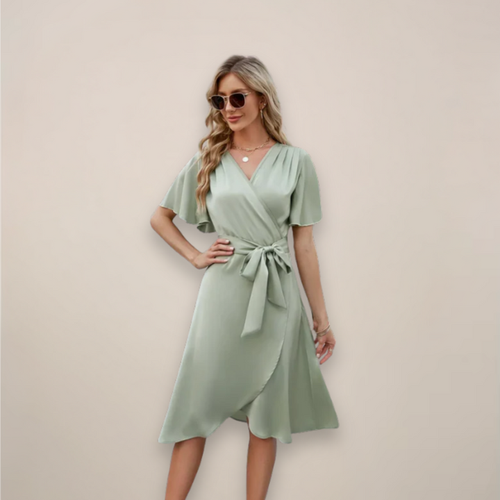 Eliana Tie Waist Wrap Midi Dress