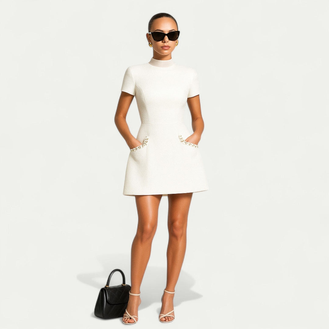 Camille Pearl Trim Mini Dress