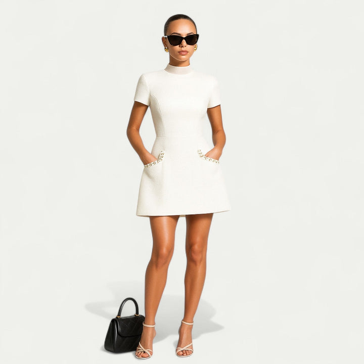 Camille Pearl Trim Mini Dress