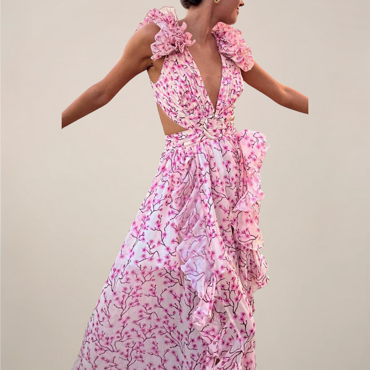 Lucia Cut-Out Ruffle Maxi Dress