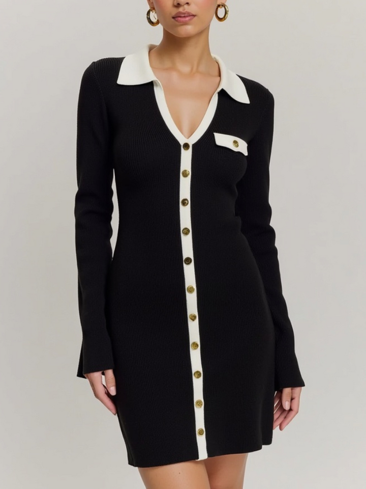 Colette Contrast Trim Knit Mini Dress