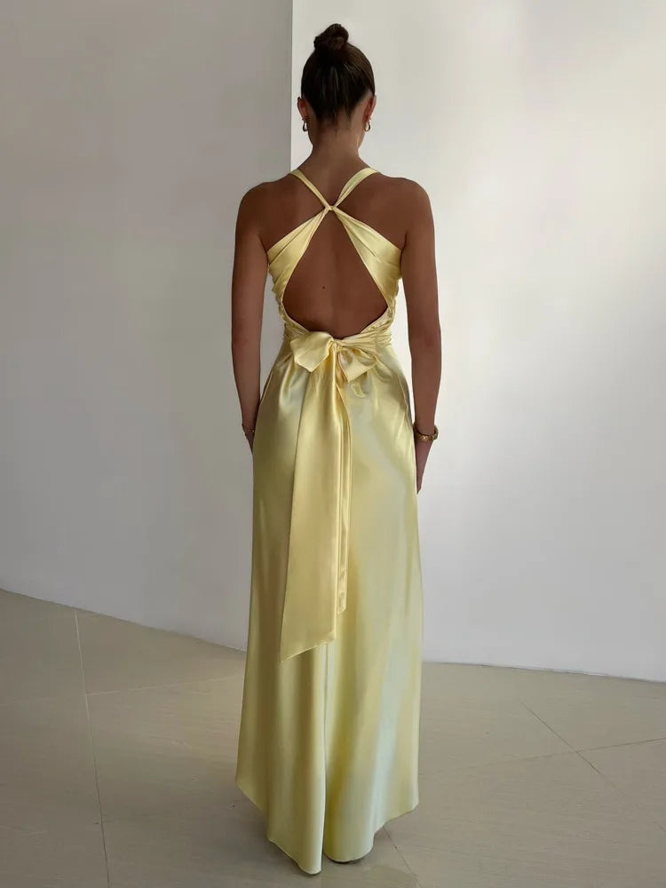 Elara Satin Halter Maxi Dress