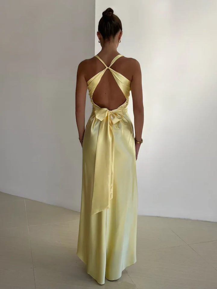 Elara Satin Halter Maxi Dress