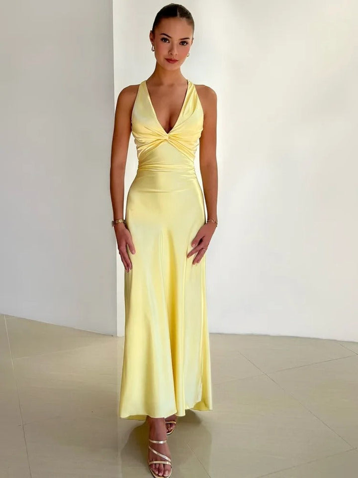 Elara Satin Halter Maxi Dress