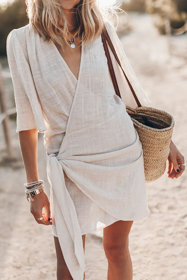 Noemi Wrap Linen Blend Mini Dress