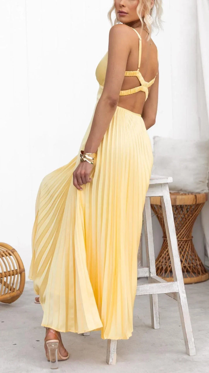 Alina Pleated V-Neck Maxi Dress