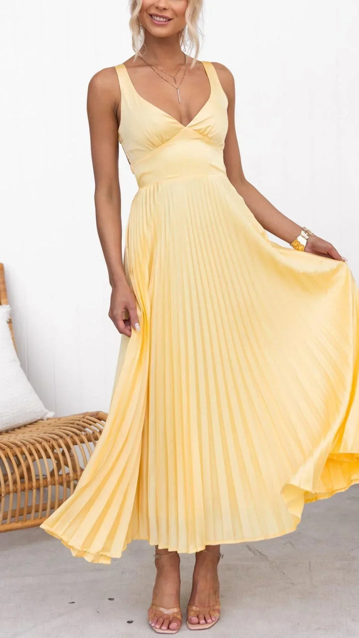 Alina Pleated V-Neck Maxi Dress