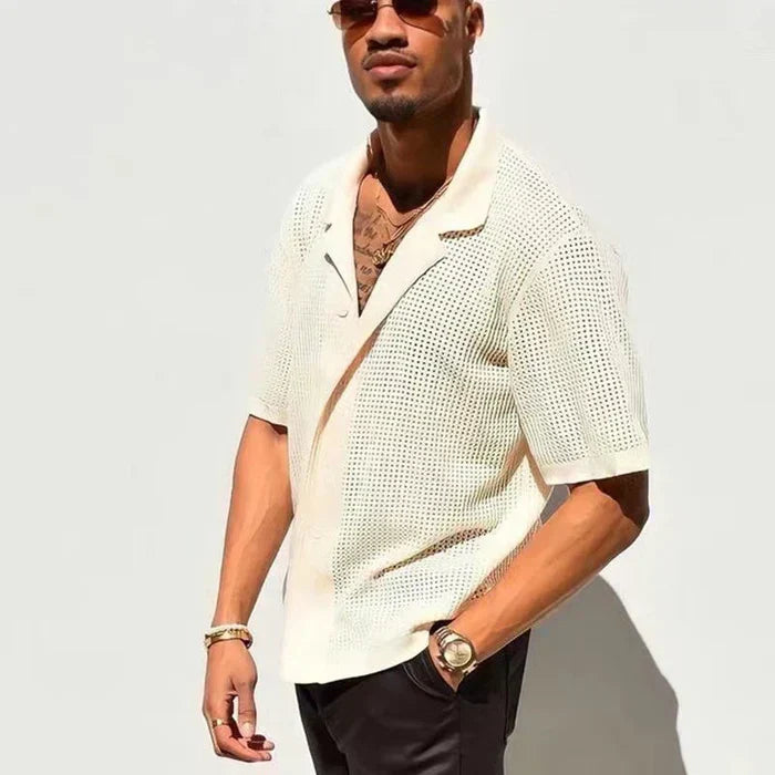 Thiago Perforated Knit Button Down Shirt
