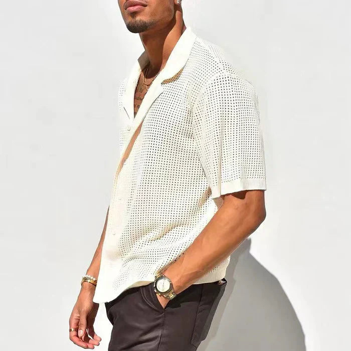 Thiago Perforated Knit Button Down Shirt
