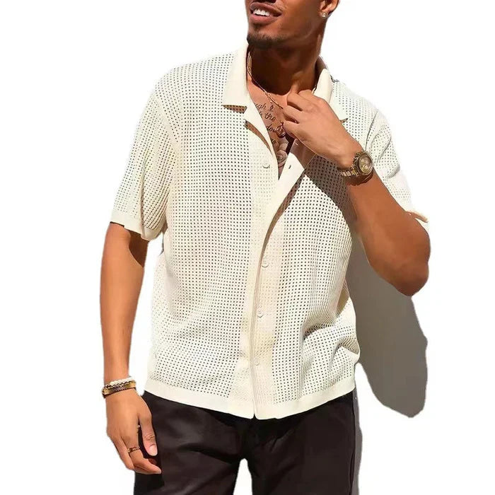 Thiago Perforated Knit Button Down Shirt