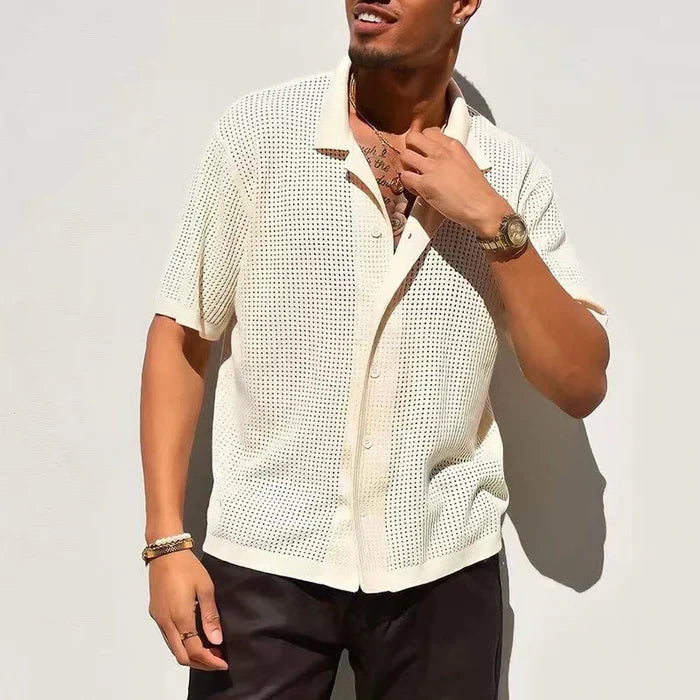Thiago Perforated Knit Button Down Shirt