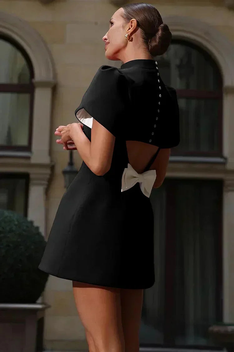 Violetta High Neck Puff Sleeve Mini Dress