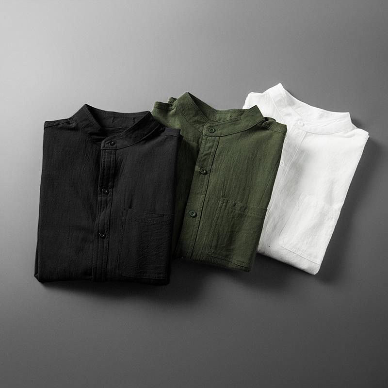 Soren Band Collar Linen Blend Shirt