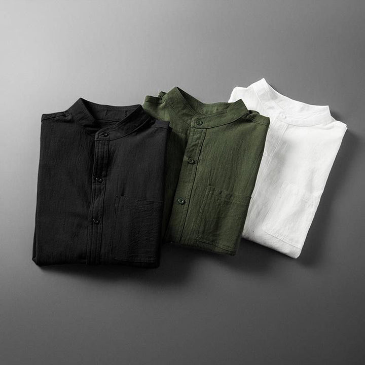 Soren Band Collar Linen Blend Shirt