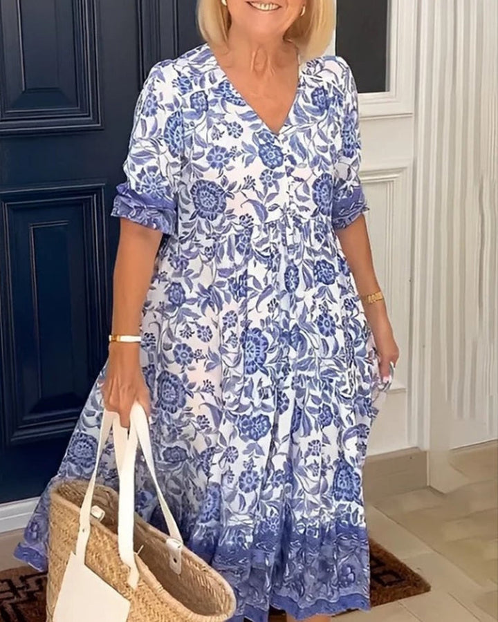 Aria Floral V-Neck Midi Dress