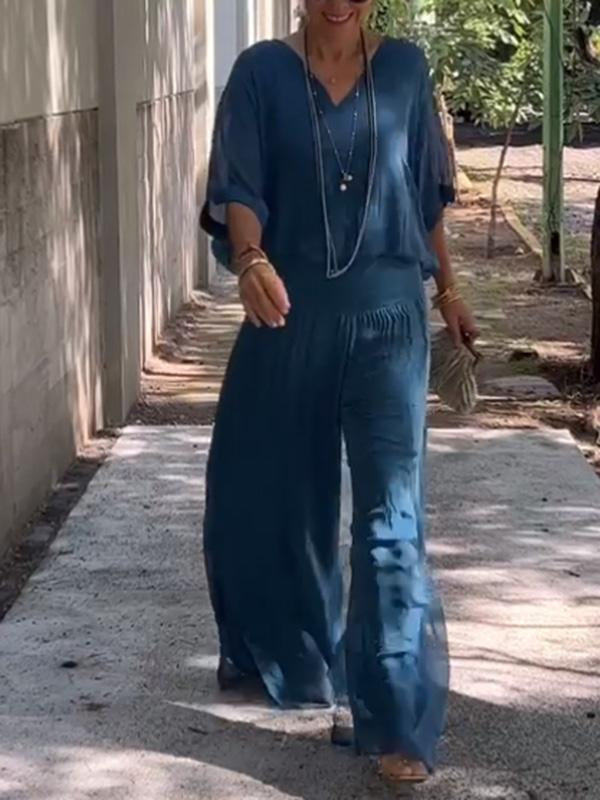 Sorella V-Neck Batwing Wide-Leg Jumpsuit Set