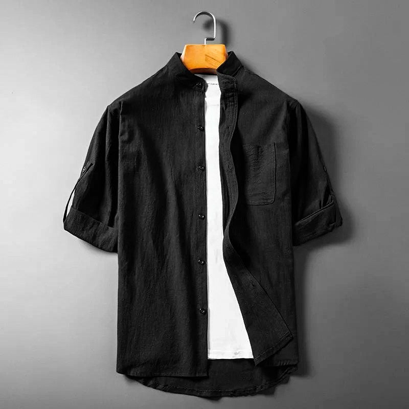 Soren Band Collar Linen Blend Shirt
