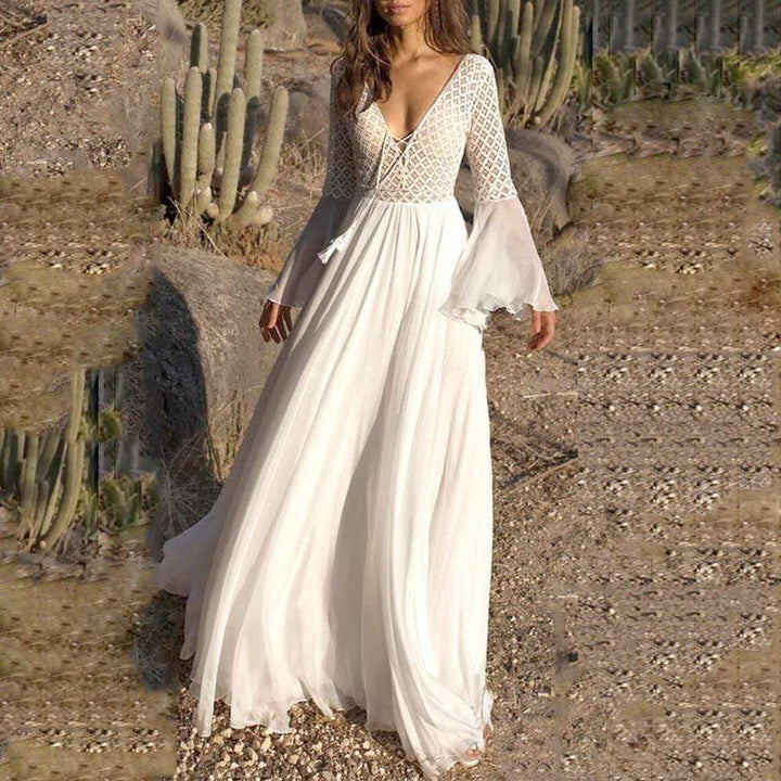 Elara Lace-Up Bodice Maxi Dress