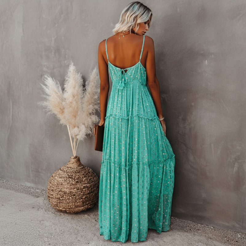 Mariselle Tiered Tie Back Maxi Dress