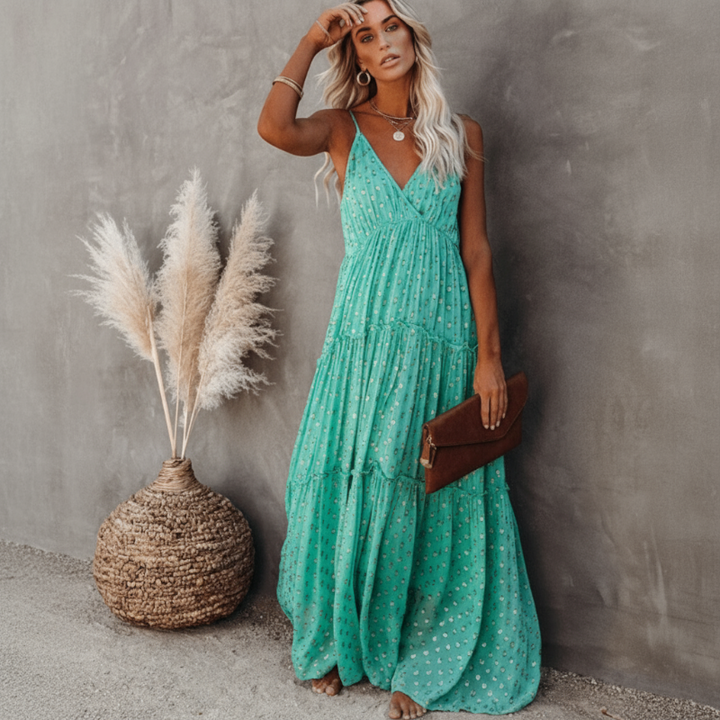 Mariselle Tiered Tie Back Maxi Dress