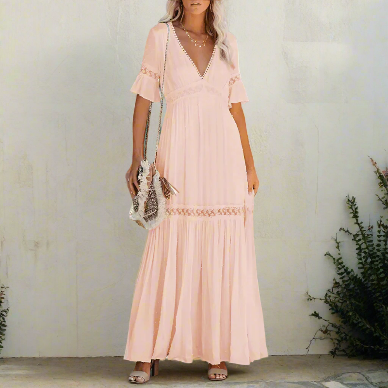 Mila Lace Flutter Sleeve Maxi Dress