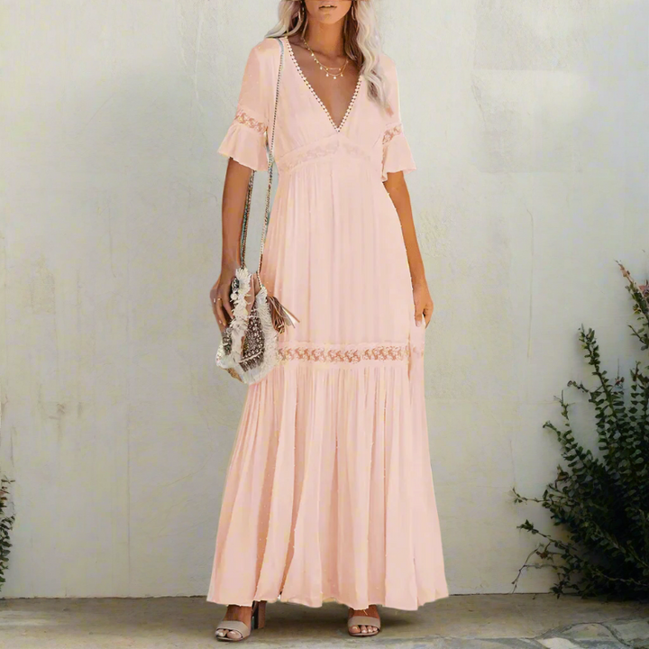 Mila Lace Flutter Sleeve Maxi Dress