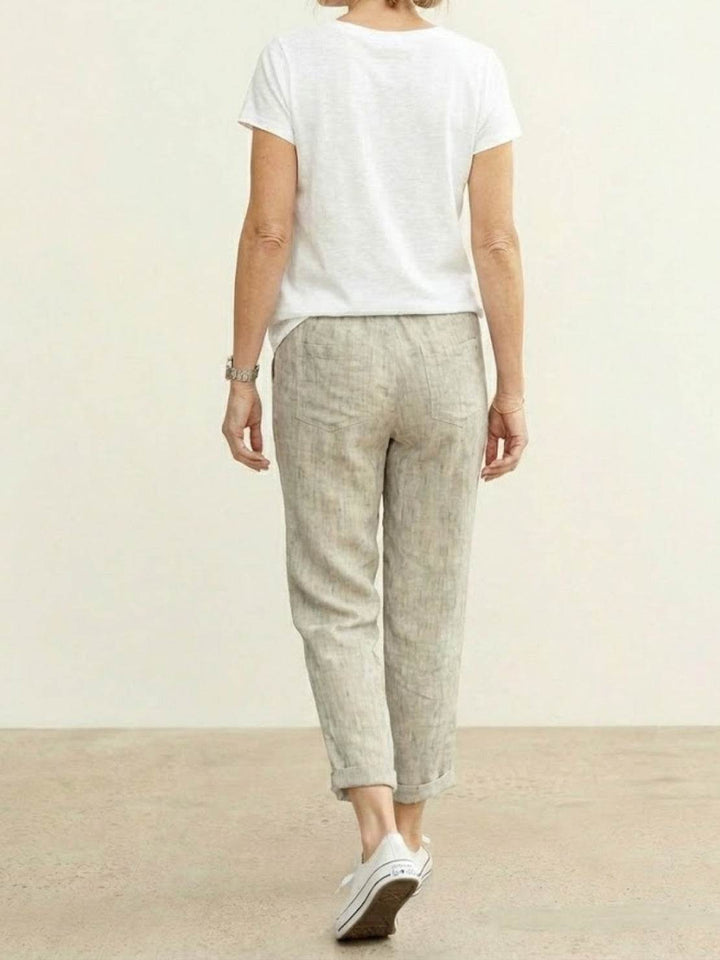 Hannah Drawstring Straight-Leg Pants with Roll-Up Hem