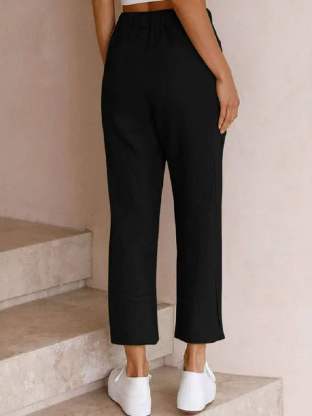 Hannah Drawstring Straight-Leg Pants with Roll-Up Hem