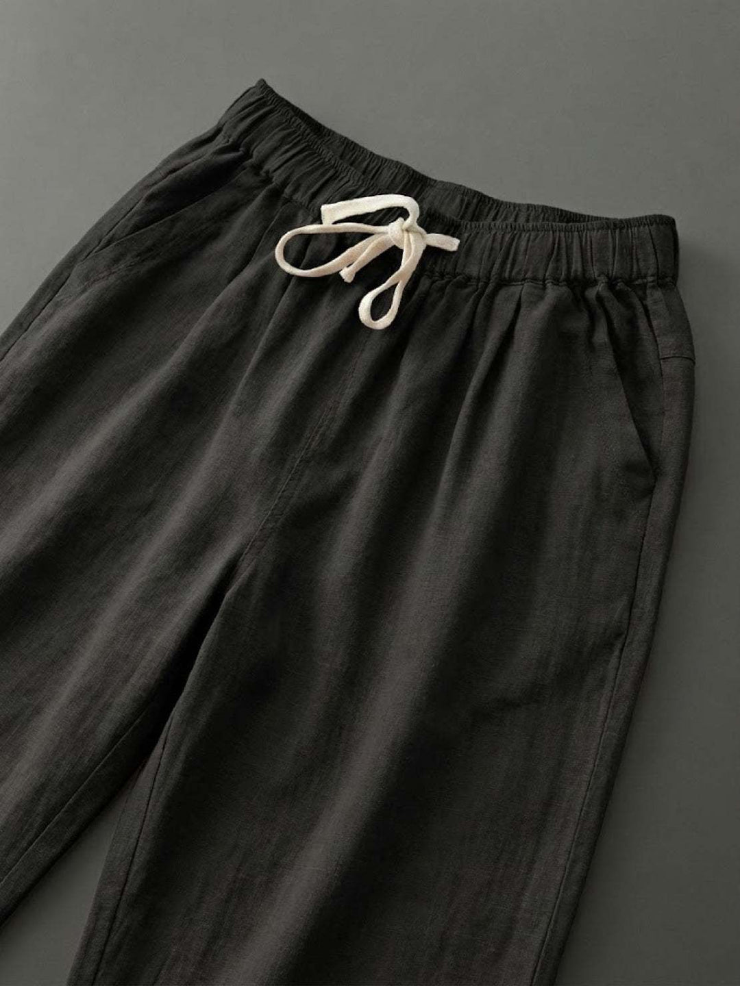 Hannah Drawstring Straight-Leg Pants with Roll-Up Hem