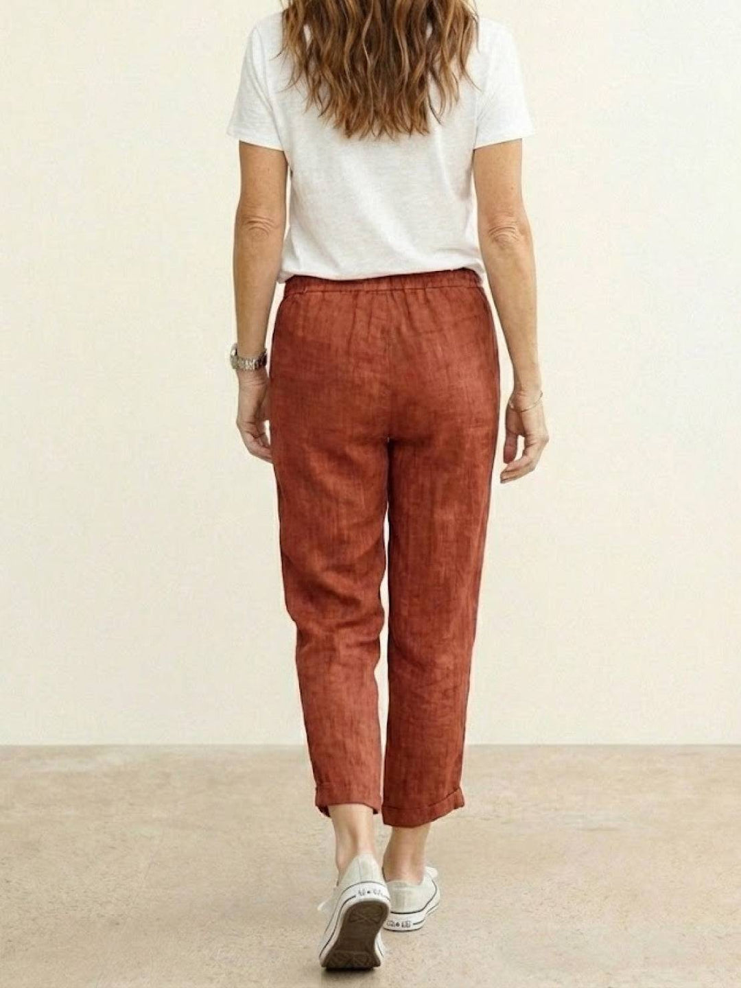 Hannah Drawstring Straight-Leg Pants with Roll-Up Hem