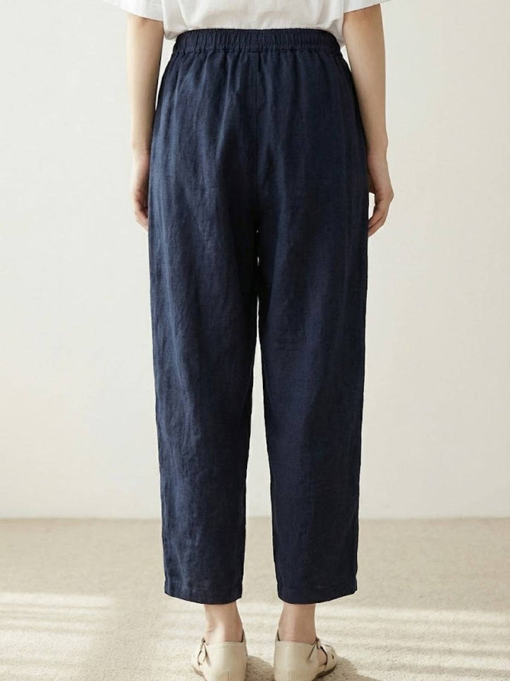 Hannah Drawstring Straight-Leg Pants with Roll-Up Hem