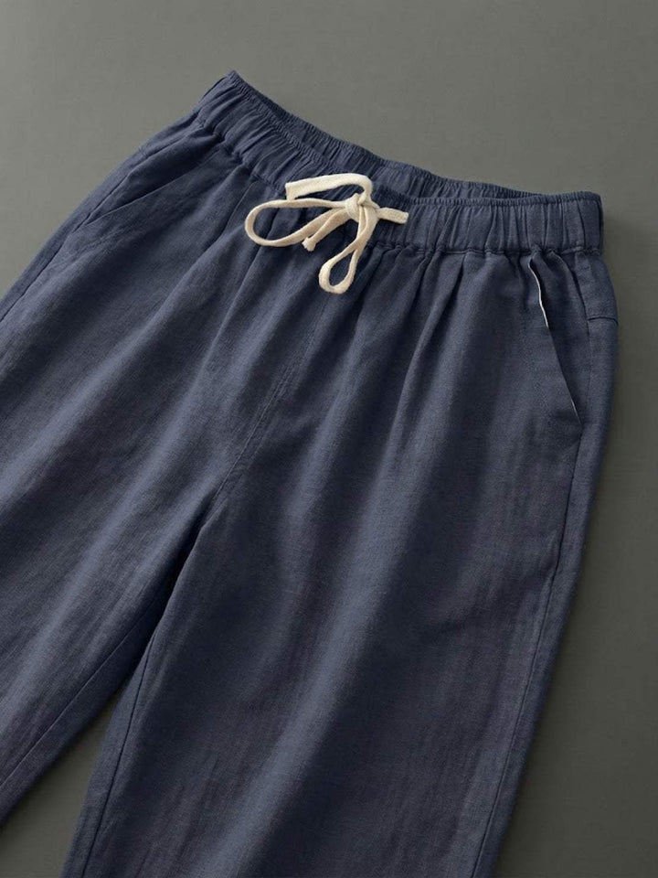 Hannah Drawstring Straight-Leg Pants with Roll-Up Hem
