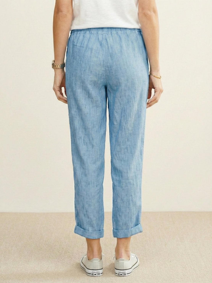 Hannah Drawstring Straight-Leg Pants with Roll-Up Hem