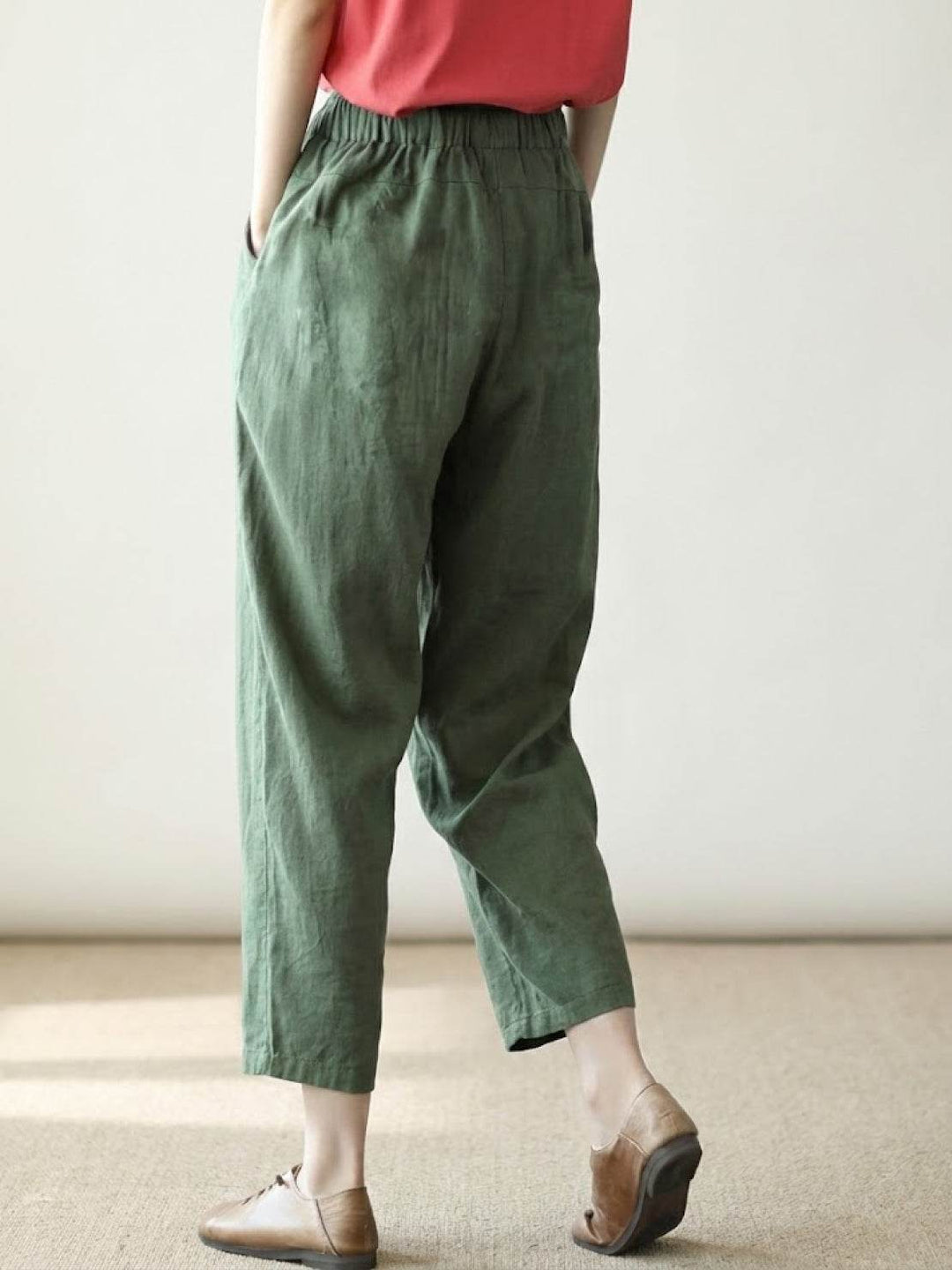 Hannah Drawstring Straight-Leg Pants with Roll-Up Hem