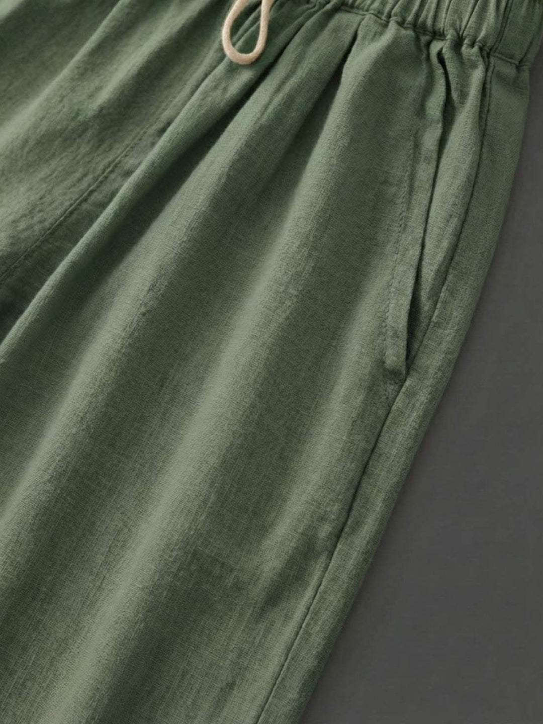 Hannah Drawstring Straight-Leg Pants with Roll-Up Hem