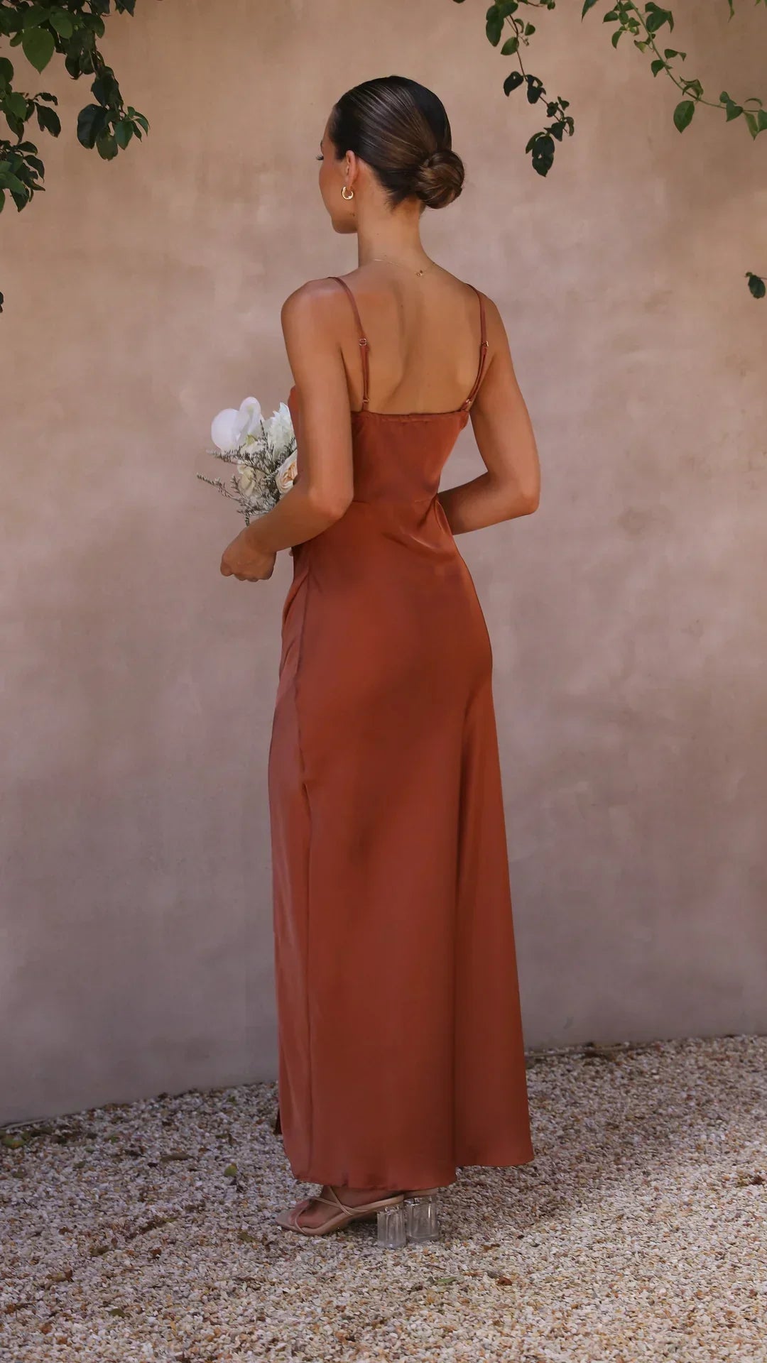Vivienne Satin Side Ruched Maxi Dress
