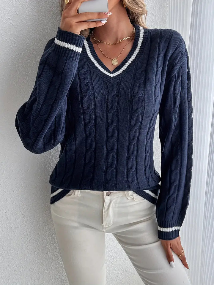 Marina Cable Knit V-Neck Sweater