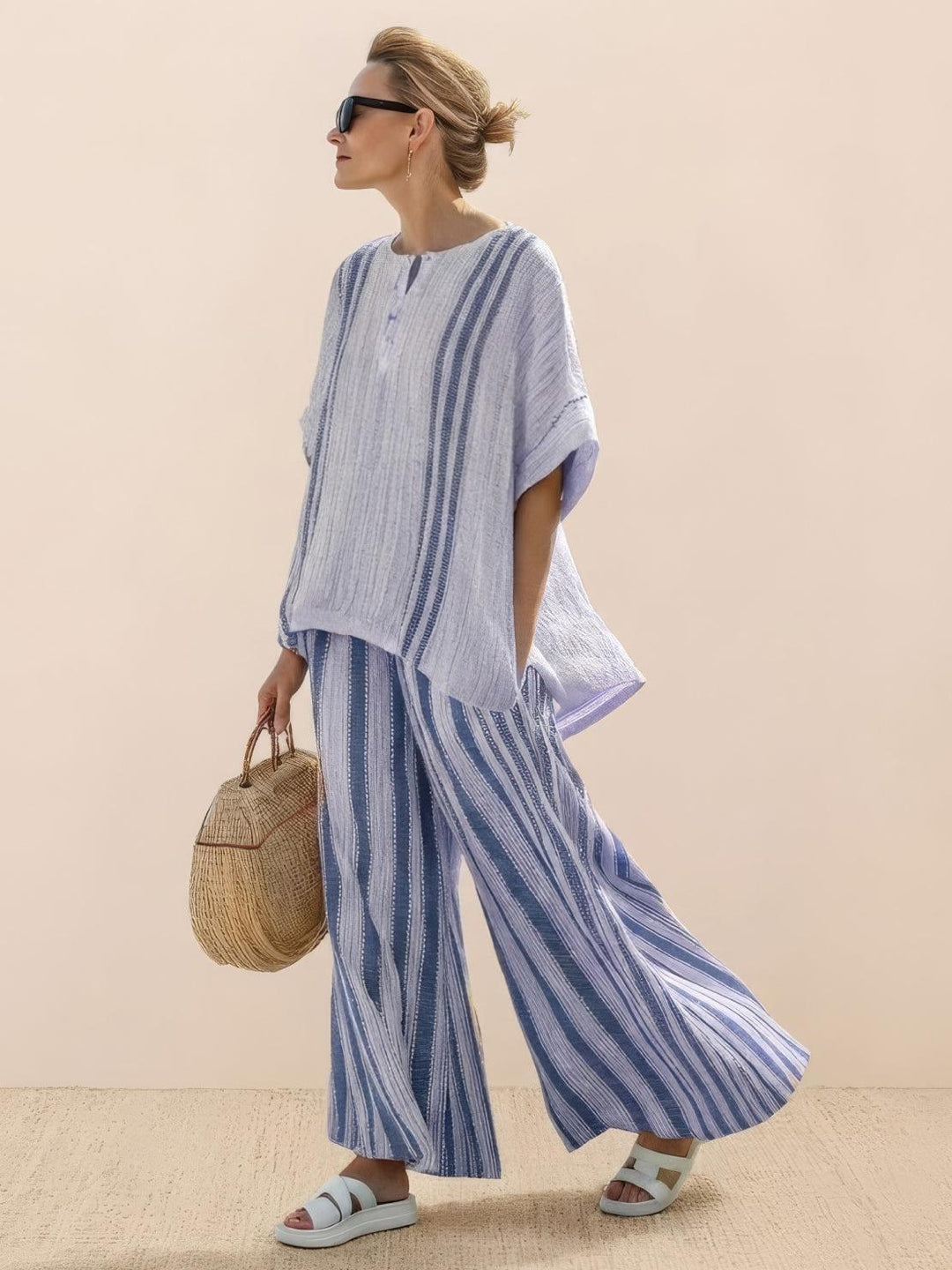 Paloma Striped Wide-Leg Pants &amp; Oversized Pocket Tee Set