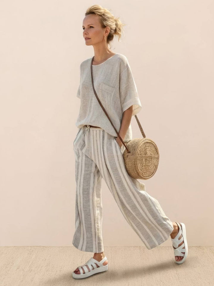 Paloma Striped Wide-Leg Pants &amp; Oversized Pocket Tee Set