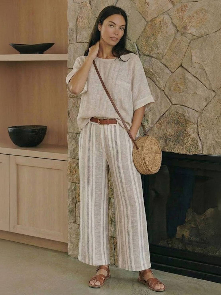 Paloma Striped Wide-Leg Pants &amp; Oversized Pocket Tee Set